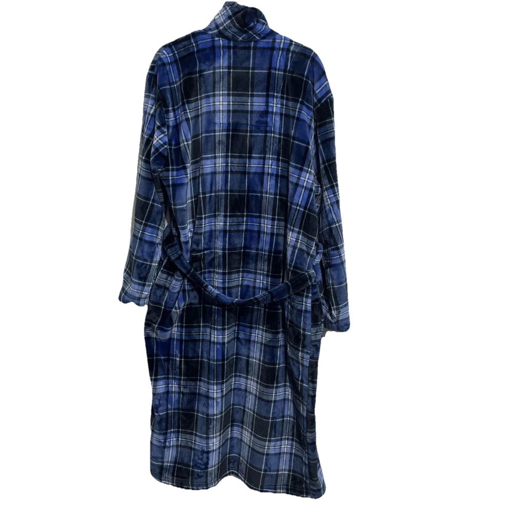 Roundtree & Yorke Men’s Navy Plush Robe One Size Soft Cozy Bath Lounge - Picture 10 of 14